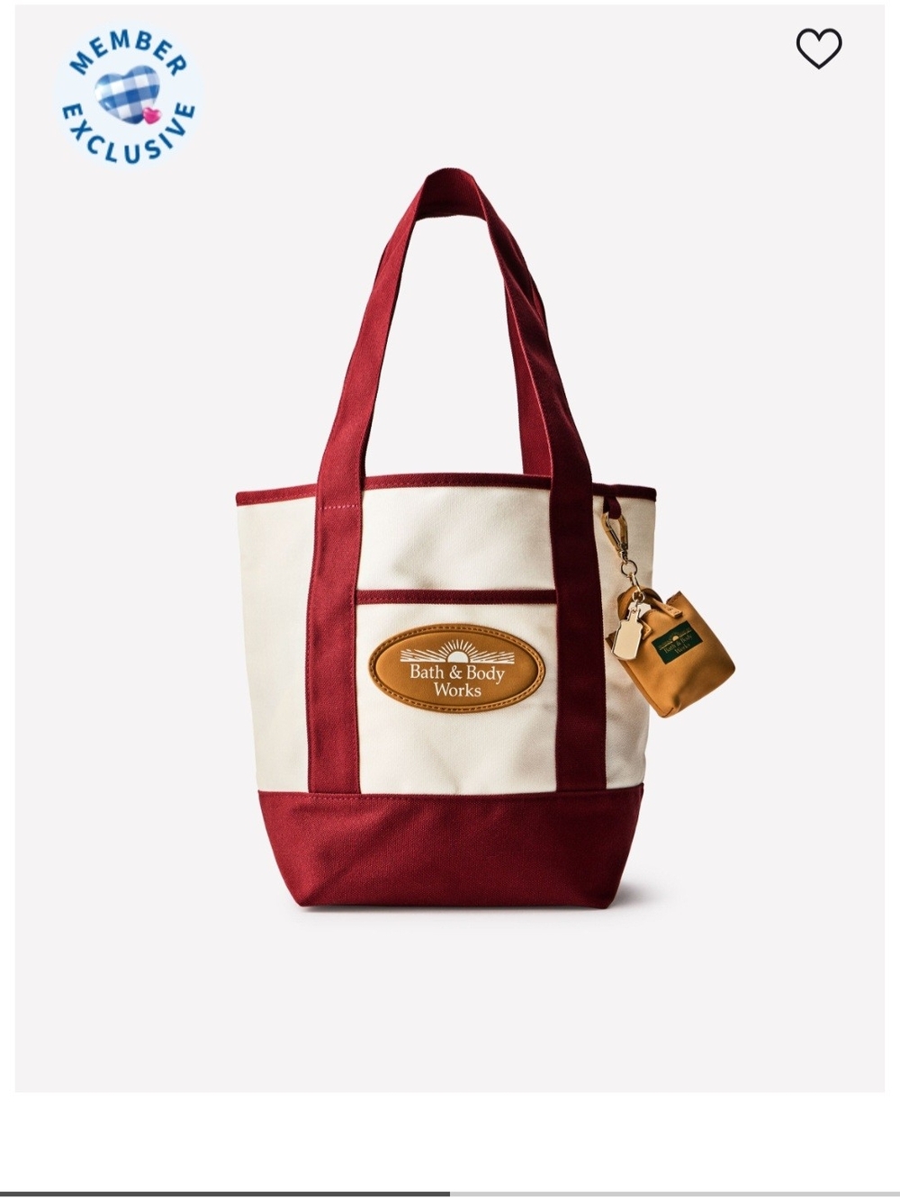 Bath & Body Works Cream and Burgundy Canvas Tote with Tan Charm